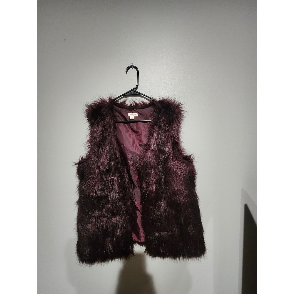 Tribal Jeans Womens Faux Fur Vest Burgundy Wine Shaggy Open Front Size Large